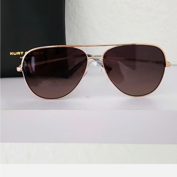 Kurt Geiger London 64mm Gold Blue Havana/Brown Aviator Sunglasses - Picture 1 of 7